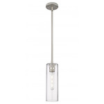 Crown Point Long Stem Hung Pendant - Satin Nickel / Clear