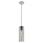 Crown Point Long Stem Hung Pendant - Satin Nickel / Smoked