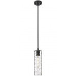 Crown Point Long Stem Hung Pendant - Matte Black / Clear Swirl
