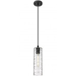 Crown Point Long Cord Hung Pendant - Matte Black / Clear Swirl