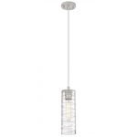 Crown Point Long Cord Hung Pendant - Satin Nickel / Clear Swirl