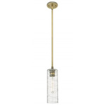 Crown Point Long Stem Hung Pendant - Brushed Brass / Clear Swirl