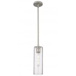 Crown Point Long Cord Hung Pendant - Polished Nickel / Clear Seedy