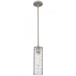 Crown Point Long Stem Hung Pendant - Satin Nickel / Clear Swirl