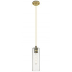 Crown Point Long Cord Hung Pendant - Brushed Brass / Clear Seedy