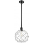 Farmhouse Rope Stem Hung Pendant - Matte Black / Clear / White