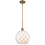 Farmhouse Rope Stem Hung Pendant - Brushed Brass / White / White