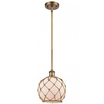 Farmhouse Rope Stem Hung Pendant - Brushed Brass / White / Brown