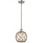 Farmhouse Rope Stem Hung Pendant - Brushed Satin Nickel / Clear / Brown