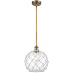 Farmhouse Rope Stem Hung Pendant - Brushed Brass / Clear / White