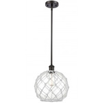 Farmhouse Rope Stem Hung Pendant - Oil Rubbed Bronze / Clear / White