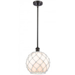 Farmhouse Rope Stem Hung Pendant - Oil Rubbed Bronze / White / White