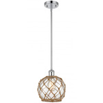 Farmhouse Rope Stem Hung Pendant - Polished Chrome / Clear / Brown