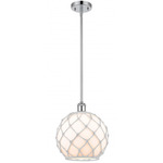 Farmhouse Rope Stem Hung Pendant - Polished Chrome / White / White