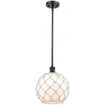Farmhouse Rope Stem Hung Pendant - Matte Black / White / White