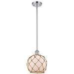 Farmhouse Rope Stem Hung Pendant - Polished Chrome / White / Brown