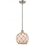 Farmhouse Rope Stem Hung Pendant - Brushed Satin Nickel / White / Brown