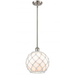Farmhouse Rope Stem Hung Pendant - Brushed Satin Nickel / White / White