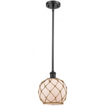Farmhouse Rope Stem Hung Pendant - Matte Black / White / Brown