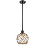 Farmhouse Rope Stem Hung Pendant - Matte Black / Clear / Brown