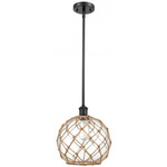 Farmhouse Rope Stem Hung Pendant - Matte Black / Clear / Brown