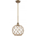 Farmhouse Rope Stem Hung Pendant - Brushed Brass / Clear / Brown