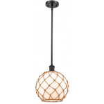 Farmhouse Rope Stem Hung Pendant - Matte Black / White / Brown