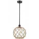 Farmhouse Rope Stem Hung Pendant - Oil Rubbed Bronze / Clear / Brown
