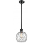 Farmhouse Rope Stem Hung Pendant - Matte Black / Clear / White