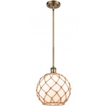 Farmhouse Rope Stem Hung Pendant - Brushed Brass / White / Brown