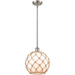 Farmhouse Rope Stem Hung Pendant - Brushed Satin Nickel / White / Brown