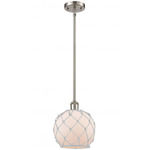 Farmhouse Rope Stem Hung Pendant - Brushed Satin Nickel / White / White