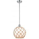 Farmhouse Rope Stem Hung Pendant - Polished Chrome / White / Brown