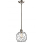Farmhouse Rope Stem Hung Pendant - Brushed Satin Nickel / Clear / White