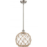 Farmhouse Rope Stem Hung Pendant - Brushed Satin Nickel / Clear / Brown