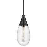 Malone Stem Hung Pendant - Matte Black / Striped Clear