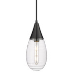 Malone Cord Hung Pendant - Matte Black / Striped Clear