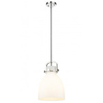 Newton Bell Stem Hung Pendant - Polished Nickel / Matte White