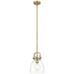 Newton Bell Stem Hung Mini Pendant - Brushed Brass / Clear