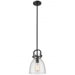 Newton Bell Stem Hung Mini Pendant - Matte Black / Clear Seedy
