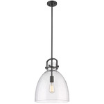 Newton Bell Stem Hung Pendant - Matte Black / Clear Seedy