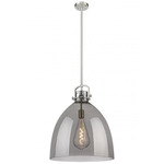 Newton Bell Stem Hung Pendant - Satin Nickel / Smoked