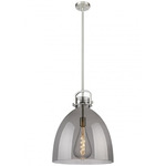 Newton Bell Stem Hung Pendant - Satin Nickel / Smoked