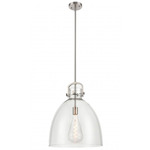 Newton Bell Stem Hung Pendant - Satin Nickel / Clear