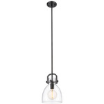 Newton Bell Stem Hung Mini Pendant - Matte Black / Clear