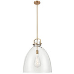 Newton Bell Stem Hung Pendant - Brushed Brass / Clear