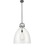 Newton Bell Stem Hung Pendant - Matte Black / Clear