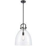 Newton Bell Stem Hung Pendant - Matte Black / Clear