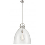 Newton Bell Stem Hung Pendant - Satin Nickel / Clear