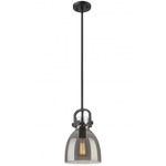 Newton Bell Stem Hung Mini Pendant - Matte Black / Smoked